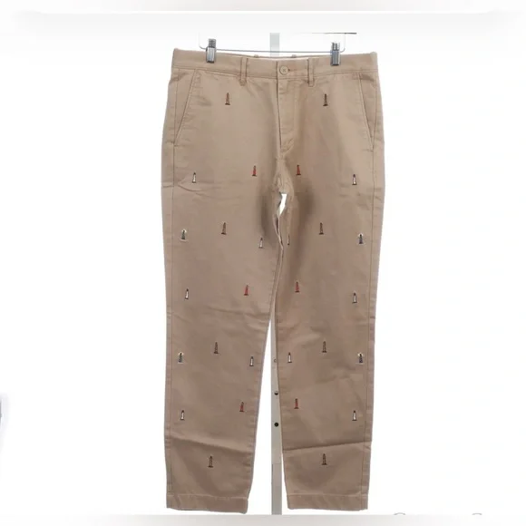 J. Crew 770 Khaki Chinos with Embroidered Lighthouses Size:33/30